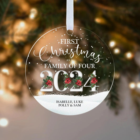 First Christmas as Family of Three Four Five Six 2024 Gift Boxed Personalised Christmas Bauble Tree Decoration