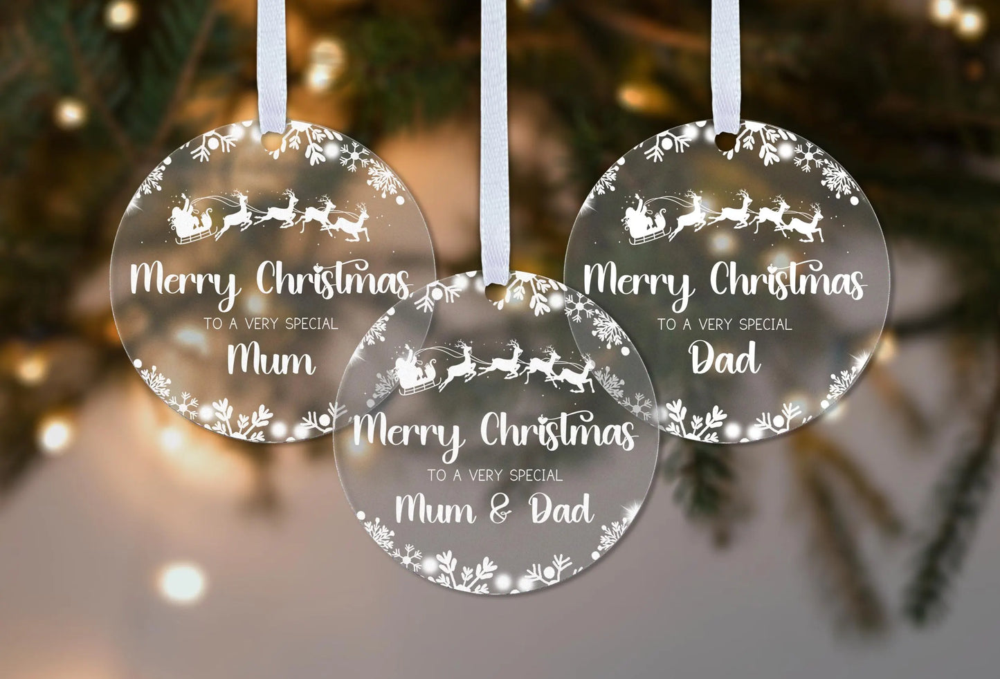 Mum Dad Mummy Daddy Step Mum Step Dad Parents Couple Christmas 2024 Snow Gift Boxed Xmas Bauble Tree Decoration