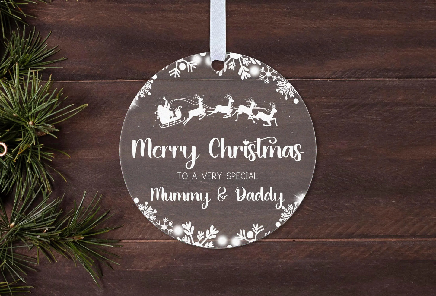 Mum Dad Mummy Daddy Step Mum Step Dad Parents Couple Christmas 2024 Snow Gift Boxed Xmas Bauble Tree Decoration