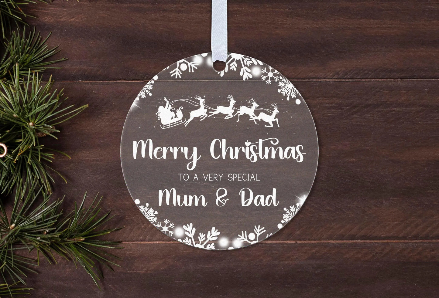 Mum Dad Mummy Daddy Step Mum Step Dad Parents Couple Christmas 2024 Snow Gift Boxed Xmas Bauble Tree Decoration