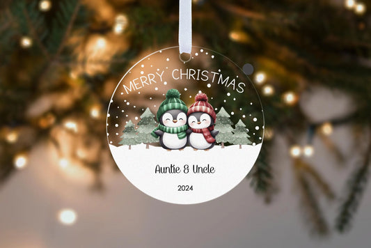 Penguin Couple Auntie Uncle Christmas Bauble Personalised Tree Decoration Keepsake Ornament Gift