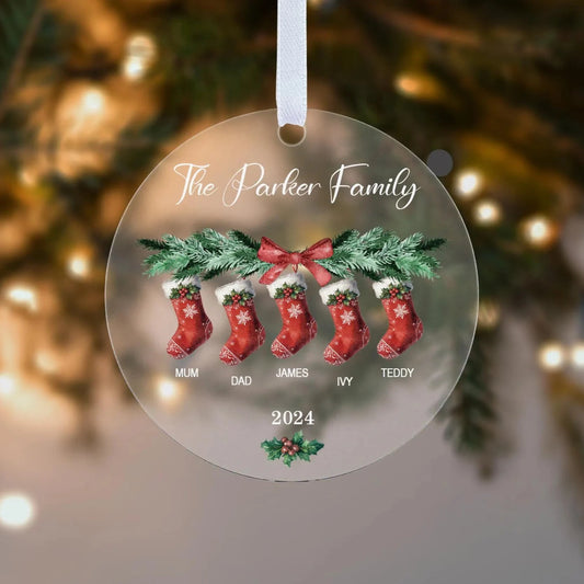 Personalised Family Names Stockings Two Three Four Five Six 2025 Christmas Bauble Tree Decoration