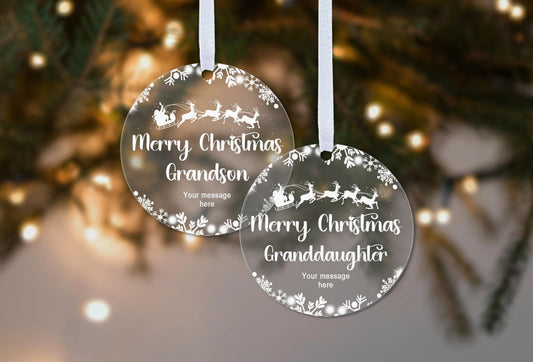 Grandson Granddaughter Christmas 2024 Snow Gift Boxed Personalised Xmas Bauble Tree Decoration