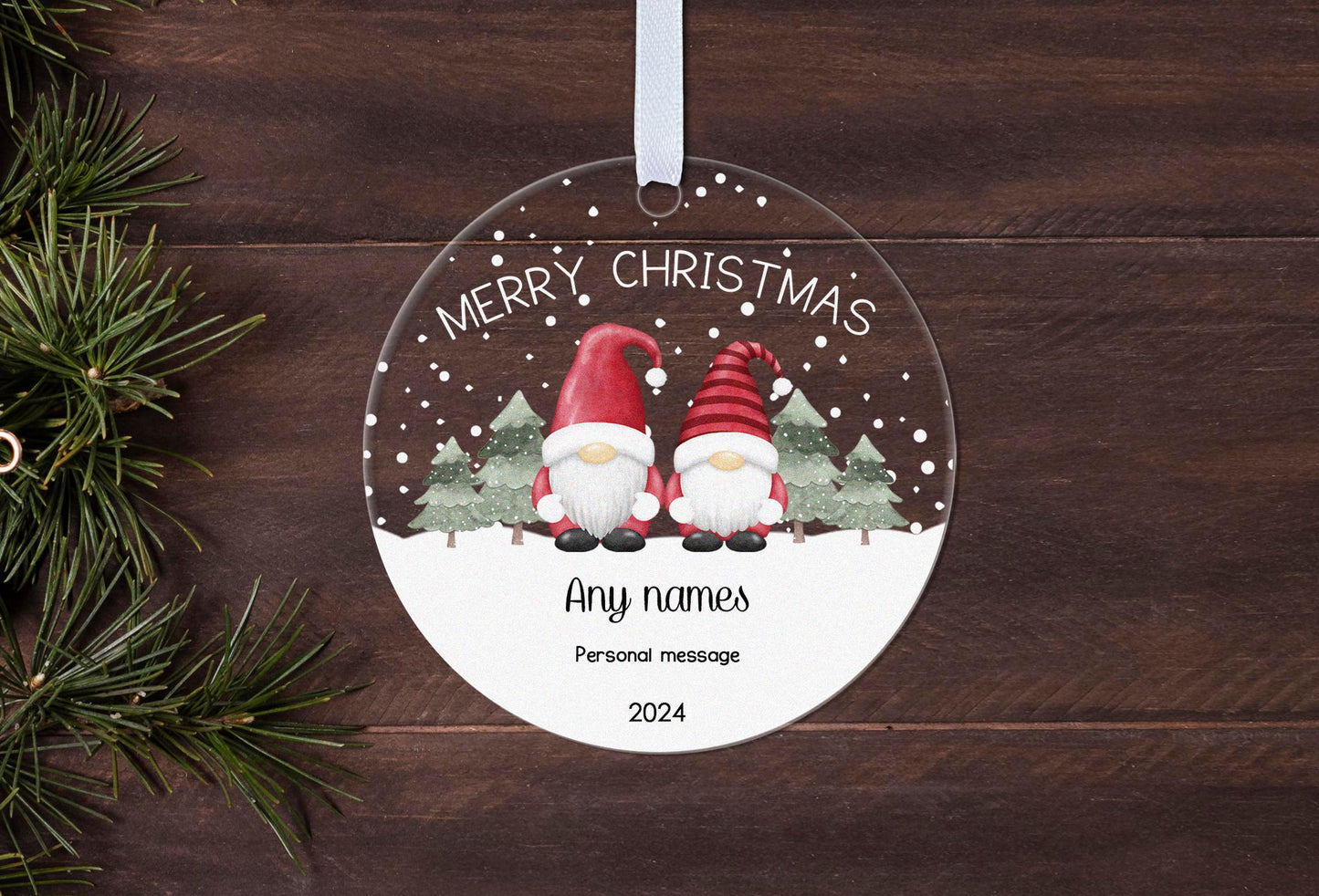 Gonk Gnome Couple Nan Grandad Grandma Grandpa Christmas Bauble Personalised Tree Decoration Keepsake Ornament Gift