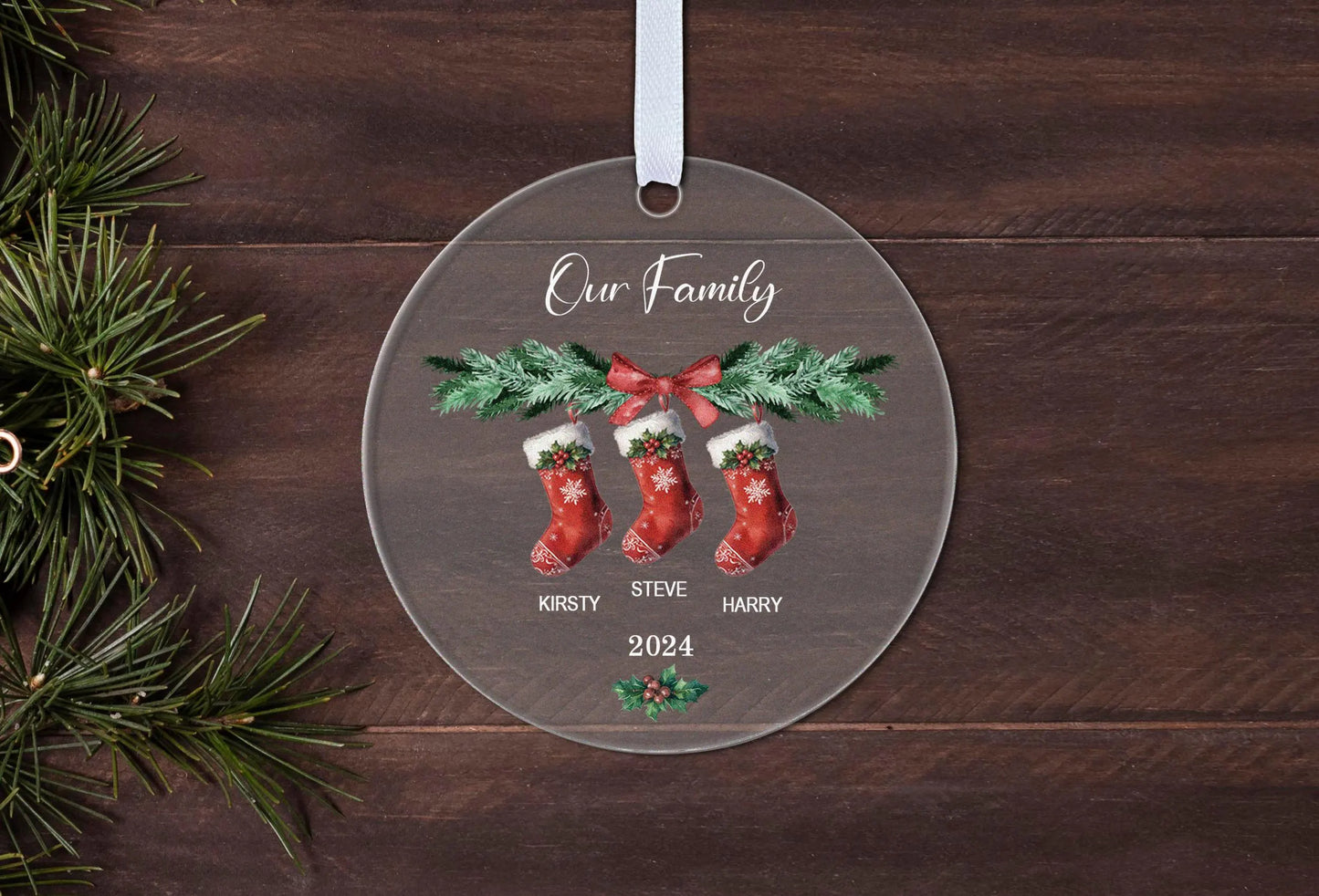 Personalised Family Names Stockings Two Three Four Five Six 2024 Christmas Bauble Tree Decoration