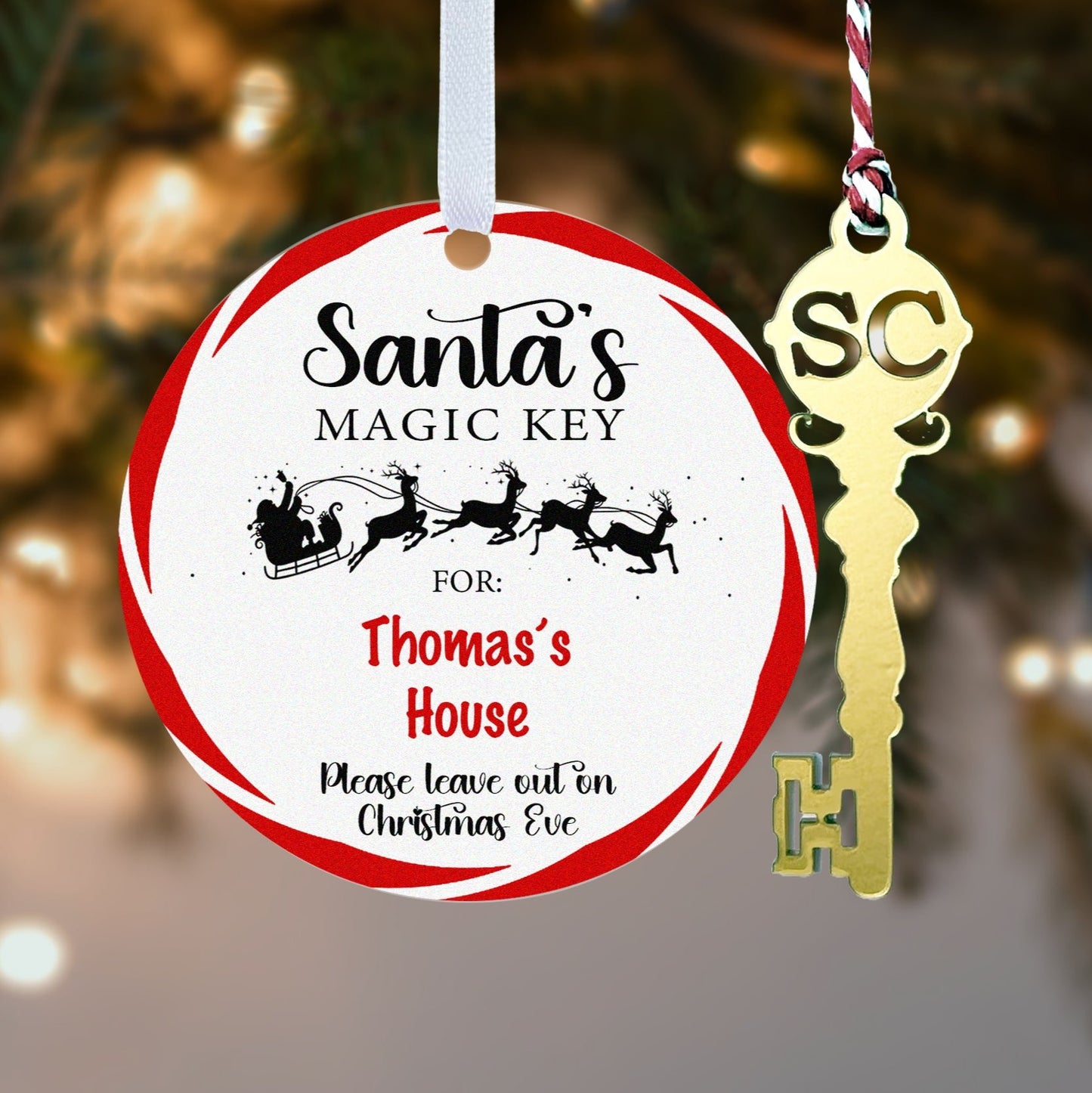 Santa's Magic Door Key Gift Boxed Personalised Xmas Bauble Tree Decoration