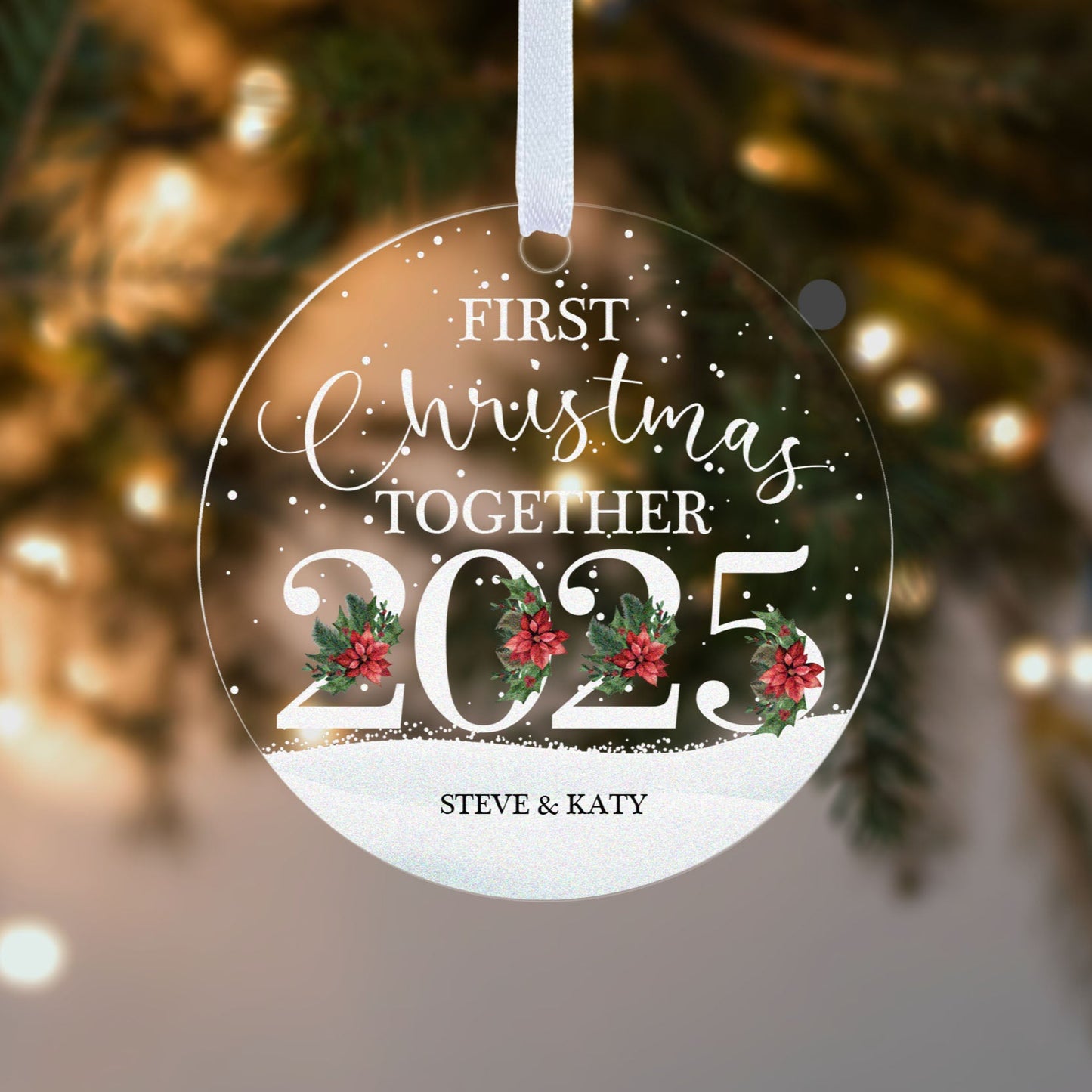 Babies First Christmas 2025 Snow Gift Boxed Personalised Xmas Bauble Tree Decoration