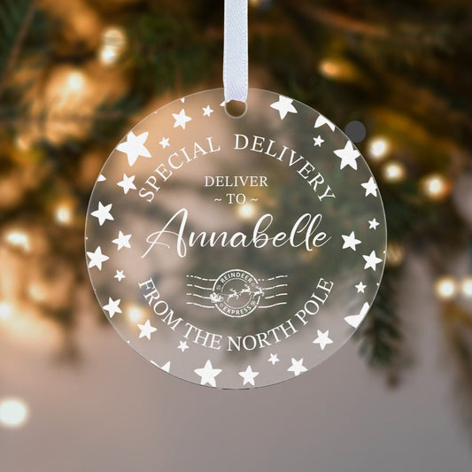 Special Delivery Stocking Tag North Pole From Santa Gift Boxed Personalised Xmas Bauble Tree Decoration