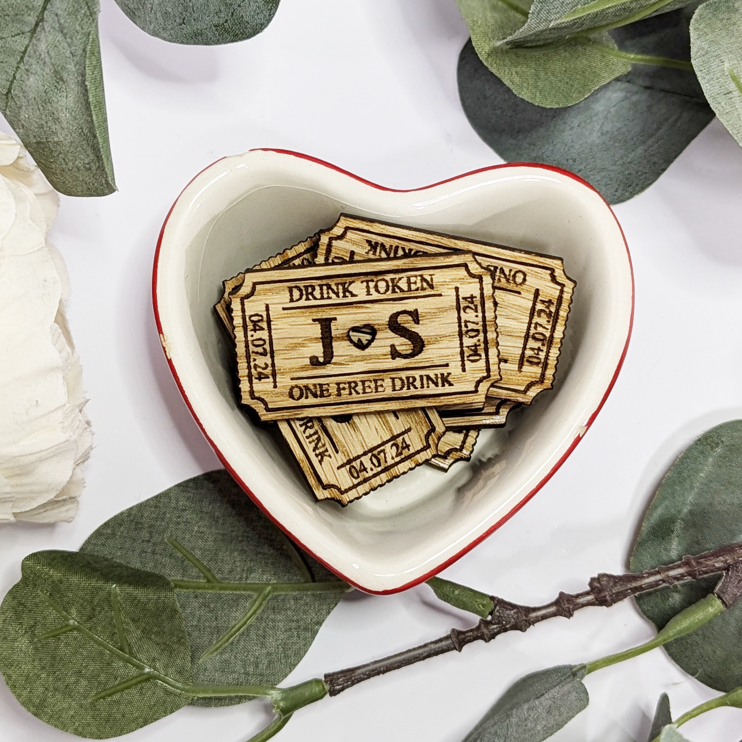 Personalised Wedding Drink Token With Heart Cut-Out